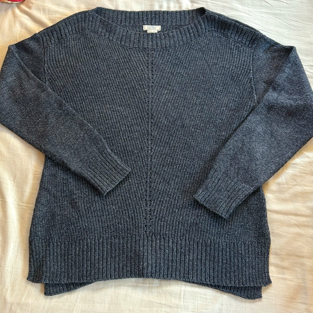 FAT FACE wide-neck pullover, non-allergenic acrylic & viscose. Blue-gray, sz 8.